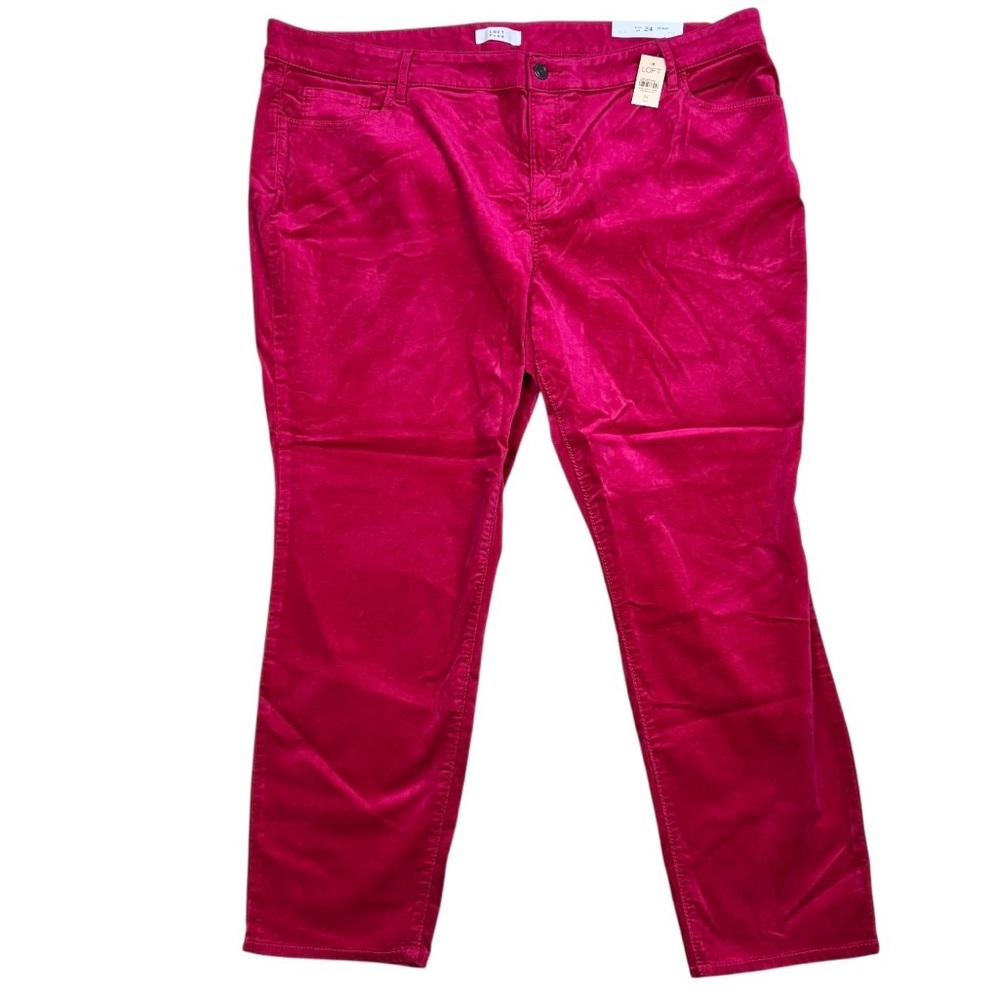 LOFT Plus Magenta Pink Midrise Velvet Skinny Pants Plus Size 24 NWT - Picture 2 of 16